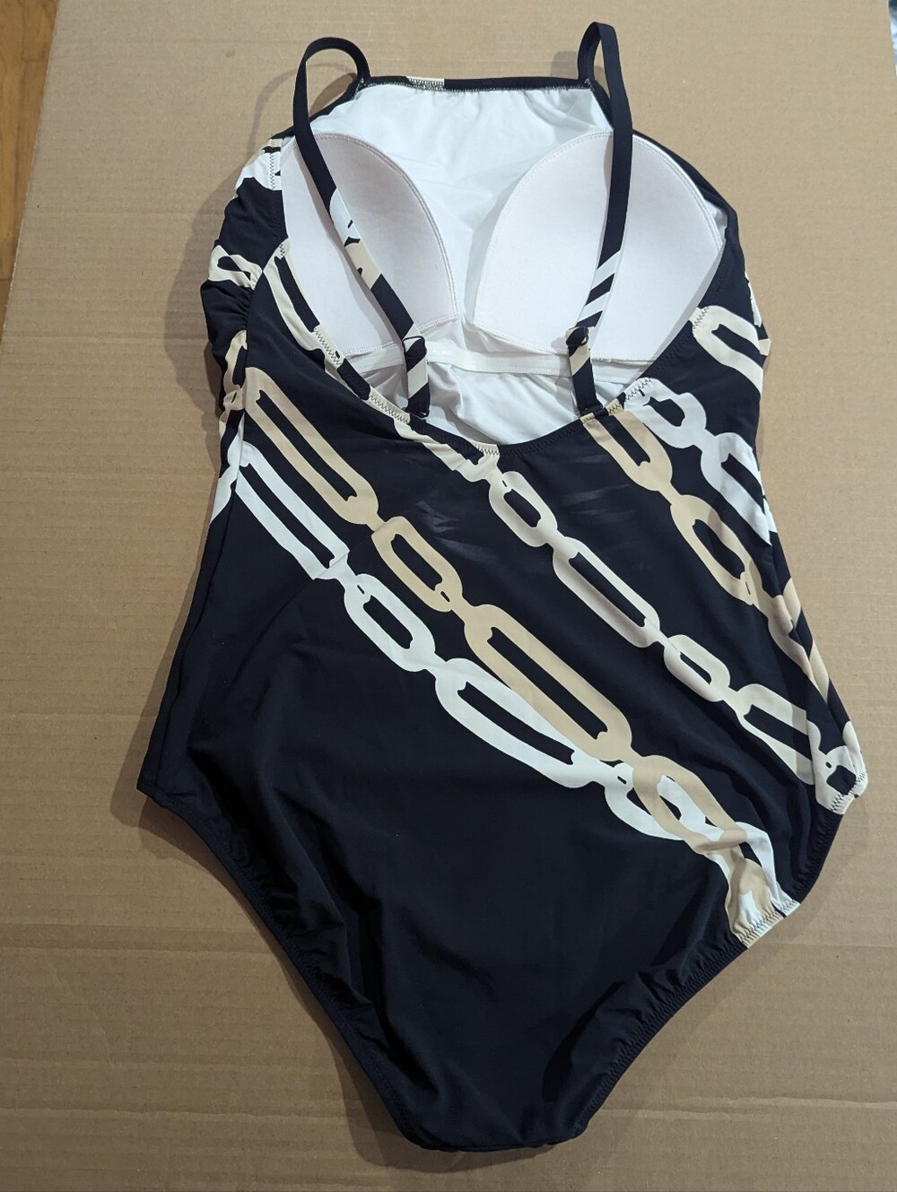 Gottex Black White Cream Chain Pattern One Piece Swim Suit Sz 16 *NWOT - Picture 5 of 16